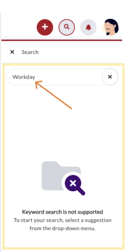 Screenshot of Aspire's existing search — returning no results for a keyword-based query